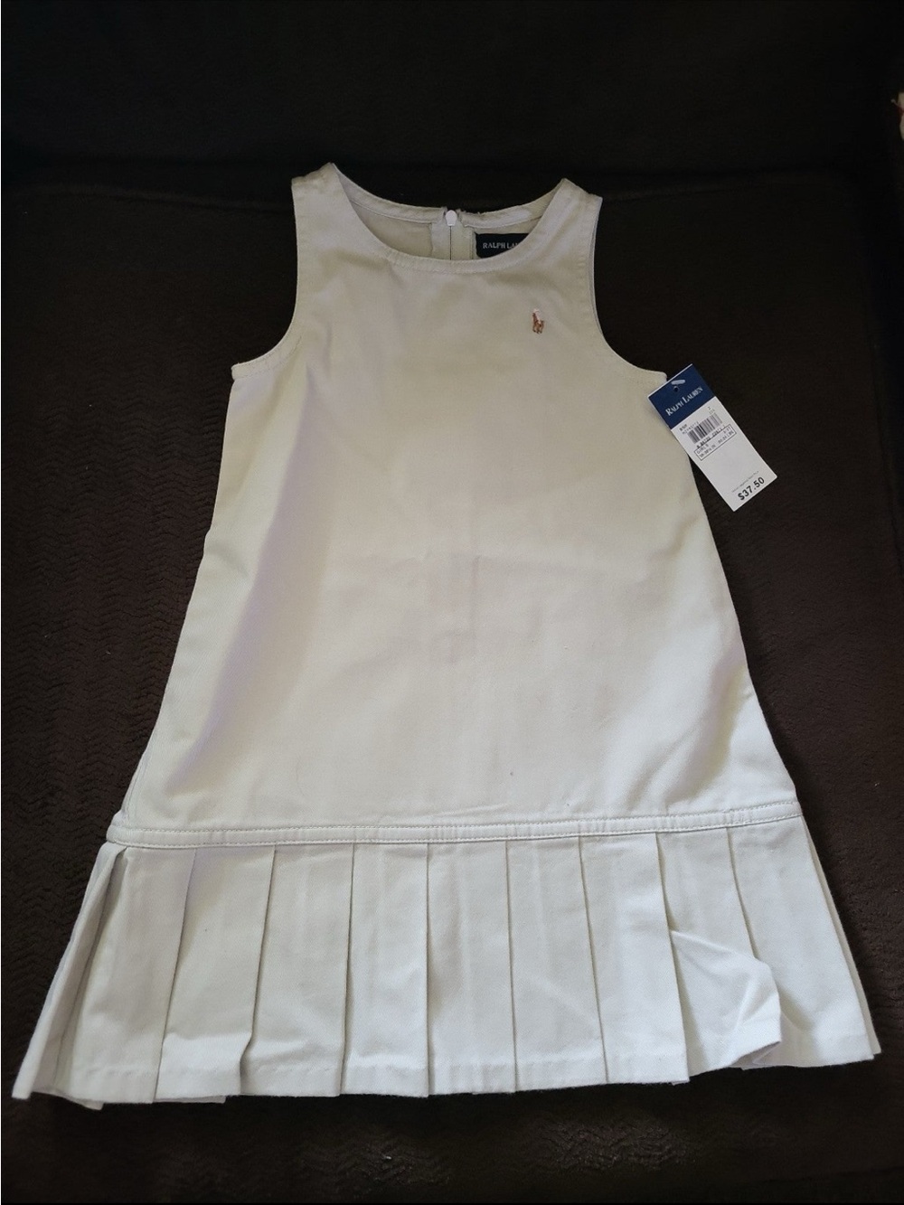 Ralph Lauren Girls' White Pleated Hem Dress
